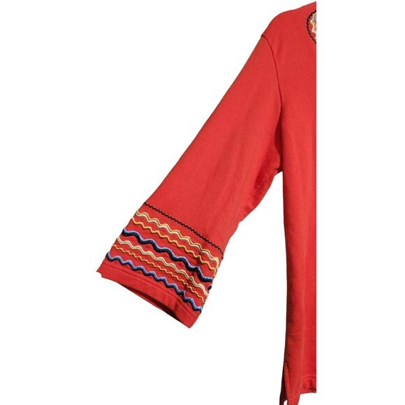 BOB MACKIE Sweatshirt Top Woman's XL Orange Colorful Knit Wearable Art Abstract - Picture 8 of 9